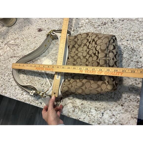 Coach 11437 Bleecker Bucket Bag Beige Canvas & White Leather Trim Purse - Picture 11 of 12